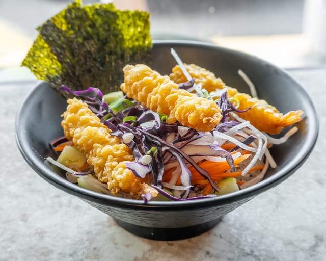 Shrimp Tempura Sushi Rice Bowl.