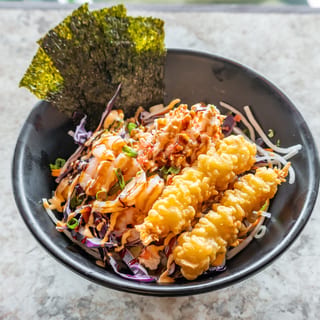 BBQ ell with shrimp tempura rice bowl