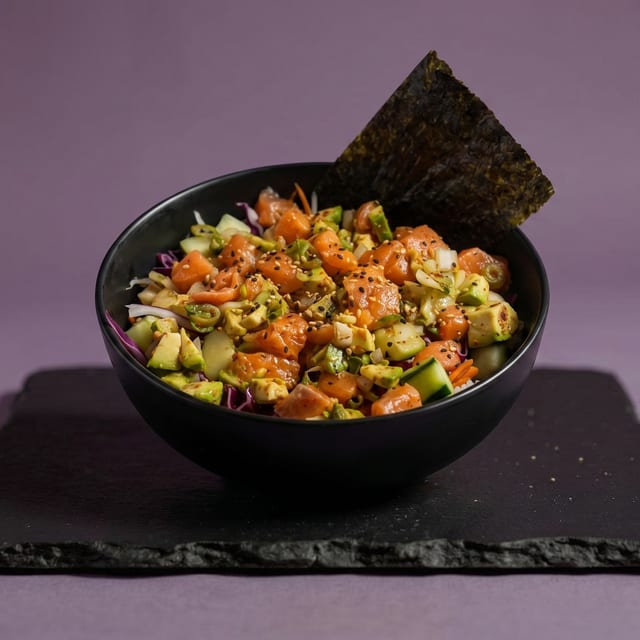 Salmon Avocado Poke Bowl.